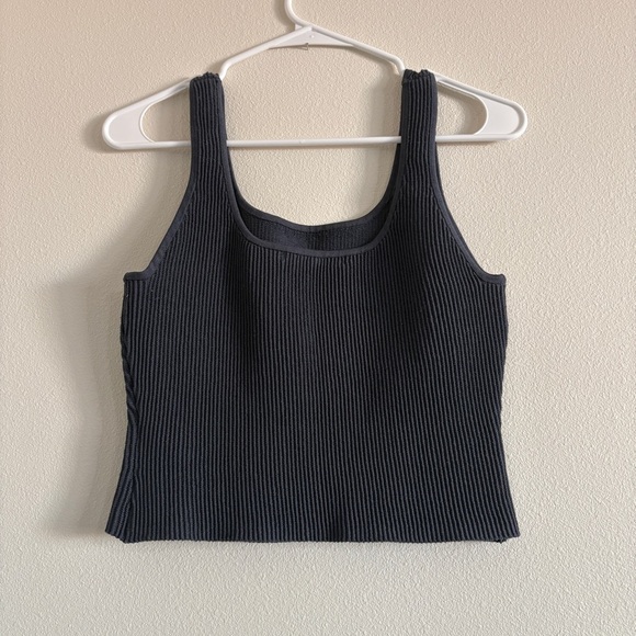 Quince Cropped Square Neck Ribbed Knit Tank in Blue Gray Size Medium - Picture 5 of 10